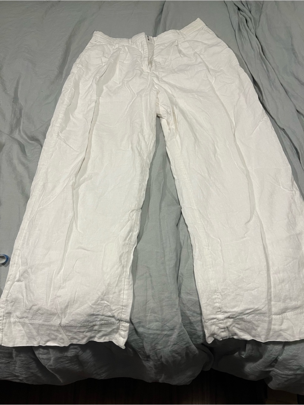 Abercrombie & Fitch White Wide-Leg Linen Pants